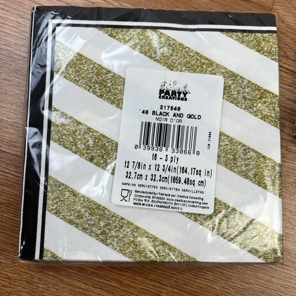 Lot of 2 Packages of 16, 40th Birthday Napkins Black/Gold/White 32 Total NEW - Picture 3 of 4